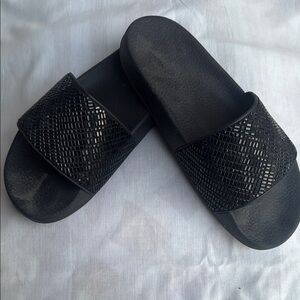 Salvatore Ferragamo Black Woven Slide Sandals